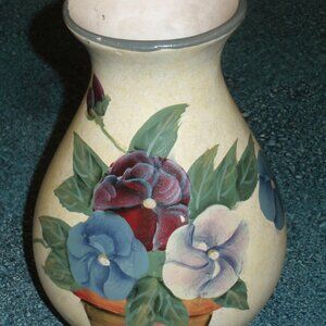 Vintage Hand Painted Floral Bulbous Wide Mouth Vase 6-1/2" Tall CHRISTMAS GIFT!